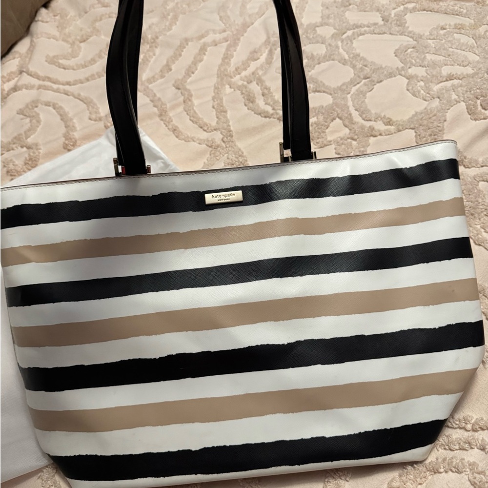 Kate Spade Black and Tan Striped Tote Bag